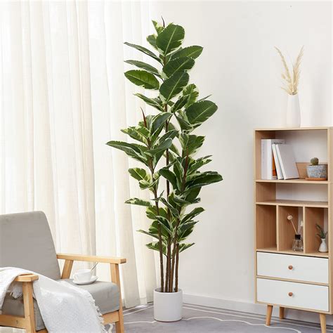 Artificial Rubber Tree Plant 6ft Tall Faux Ficus Tree Potted Fake ...