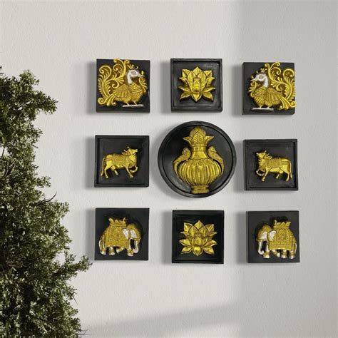 Buy Set of 9 Decorative Wall Motifs Traditional Gold & Black Indian Art ...