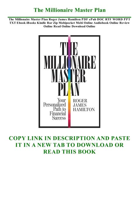 DOWNLOAD Free PDF The Millionaire Master Plan BY Roger James Hamilton