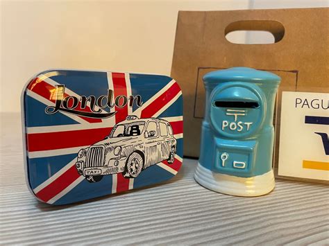 PACK ALCANCIA MINIATURA BUZÓN INGLÉS Y COFRE LONDRES REGALO LONDON ...