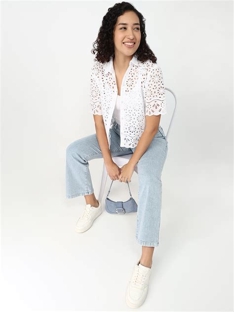 Buy Women White Crop Slim Shirt | Kraus Jeans