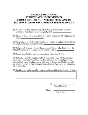 Certificate of Conversion from a Domestic Limited Partnership - Blank ...