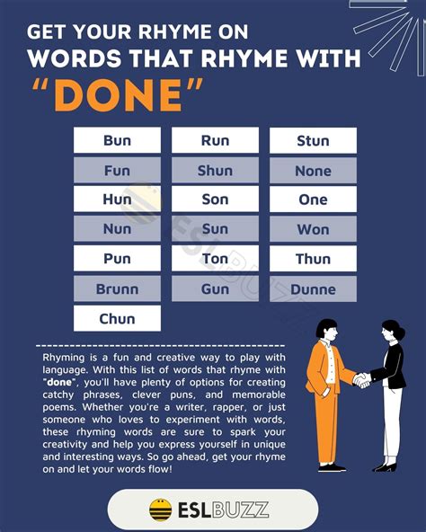 20 Words That Rhyme with Done in English - ESLBUZZ
