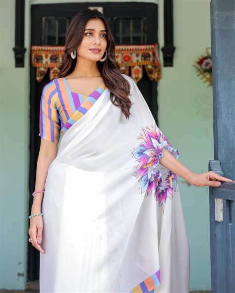 Women's Soft Satin Silk Printed Fancy Kaftan Handsfree Saree | Shop ...