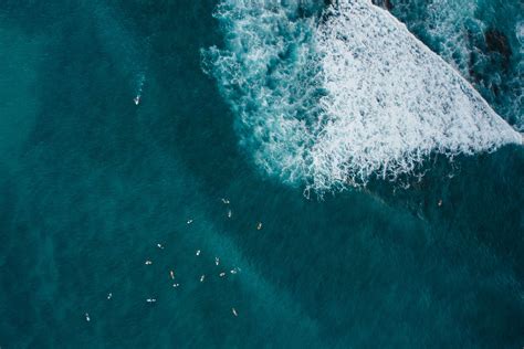 Surfers behind the wave