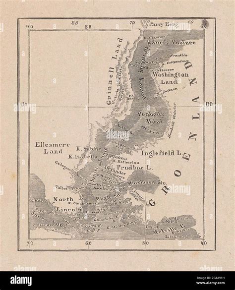 Map of the bay between Ellesmere island in Canada and Greenland Stock Photo - Alamy