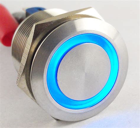 1pc 22mm Metal Latching Switch Flat with Blue Ring illuminated Symbol ...