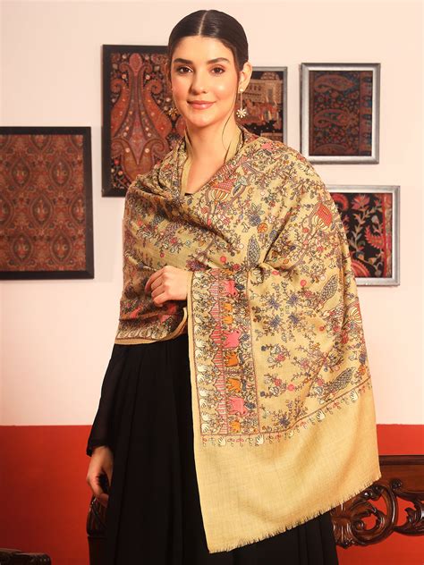 Pashmoda Women Naqsh 100% Pure Wool Sozni Hand Embroidered Stole (Size