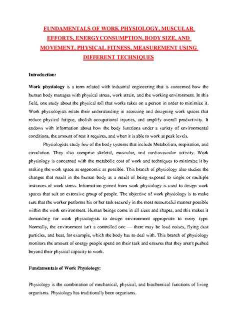 Fundamentals OF WORK Physiology, Muscular Efforts, Energy Consumption ...