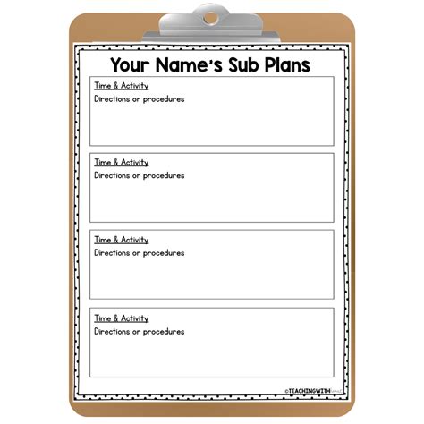 Sub Plan Template Free - Printable And Enjoyable Learning