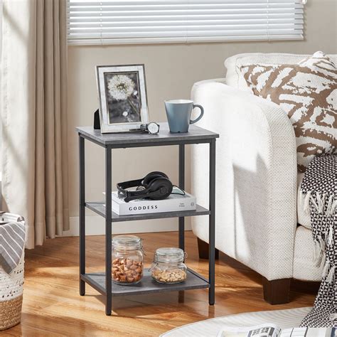 VECELO 3-Tier Side Table With Wood Storage Shelf, Industrial Nightstand ...