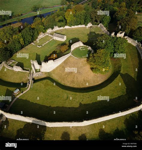 Pickering Castle with motte bailey Yorkshire UK aerial view Stock Photo ...