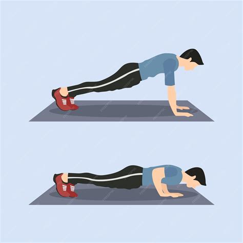 Ilustración vectorial del hombre haciendo ejercicios de flexiones sobre colchoneta con ...
