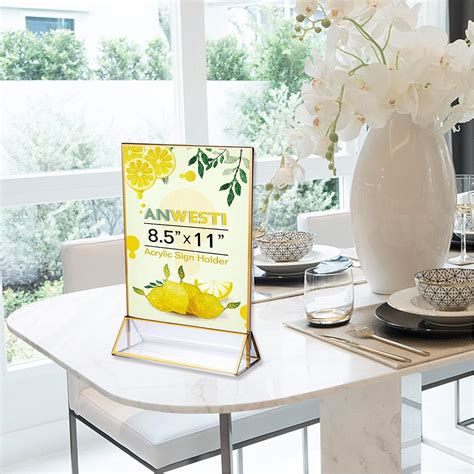 Buy 8.5×11in Clear Acrylic Sign Holder, Double Sided Gold Frames Table ...