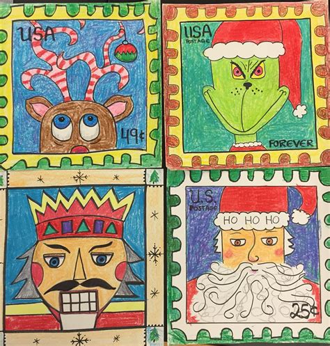 Christmas Stamps | Christmas art projects, Elementary art projects ...