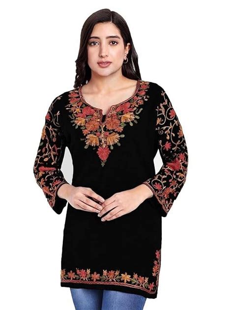 Buy HAUTEMODA Women Woollen Short Kashmiri Embroidery Phiran Kurta ...