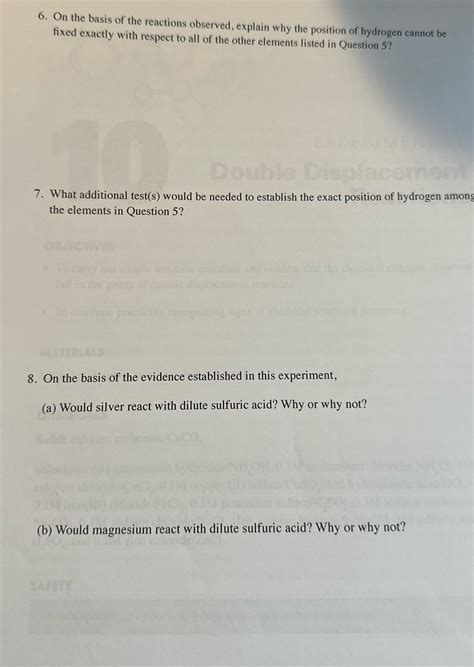 On The Basis Of The Reactions Observed In The Six