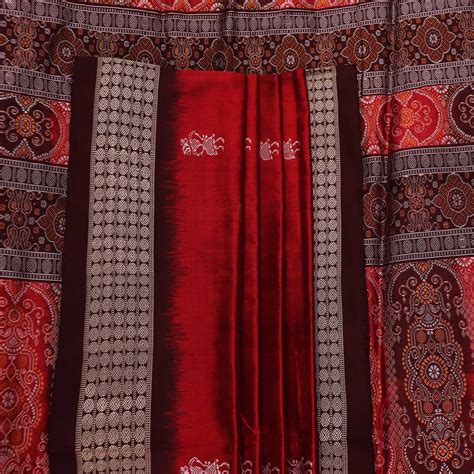 Maroon Ikkat Bomkai Silk Saree | A861004283 – Priyadarshini Handloom