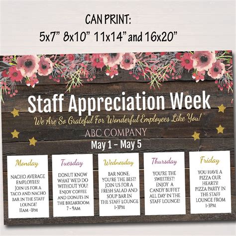 Staff Appreciation Week Itinerary Poster - Appreciation Week Schedule ...