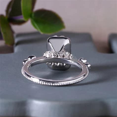 3CT Emerald Cut Moissanite Hidden Halo Engagement Ring, 14K White Gold ...