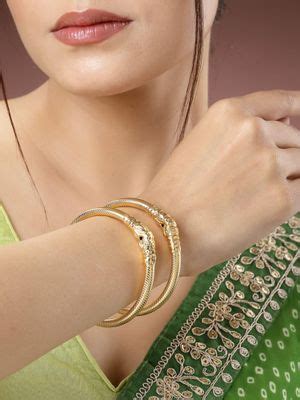 Buy NVR Women Set of 2 Gold-Plated Handcrafted Traditional Bangles (2.4 ...