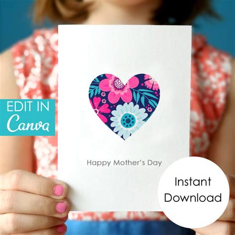Instant Download Mothers Day Card Florals Printable Mothers Day Card ...