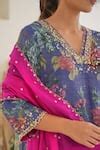 Buy Purple Silk, Tissue, Chanderi Sequins, Fiza Floral Print Kurta Pant ...