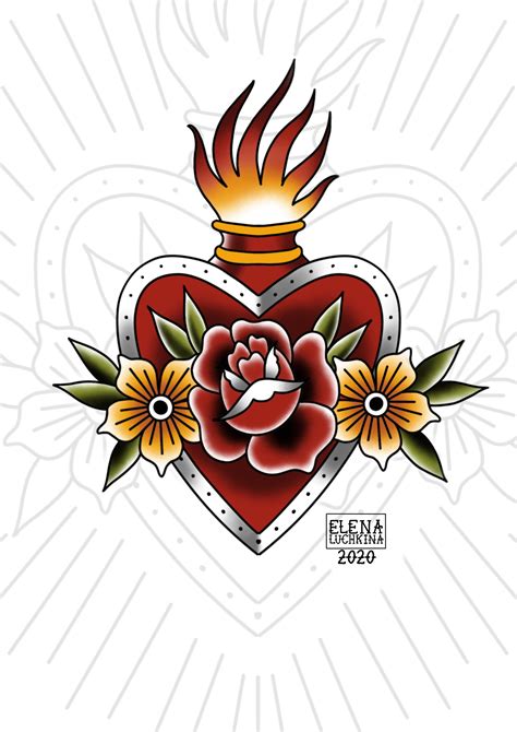Traditional Sacred Heart Tattoo Flash