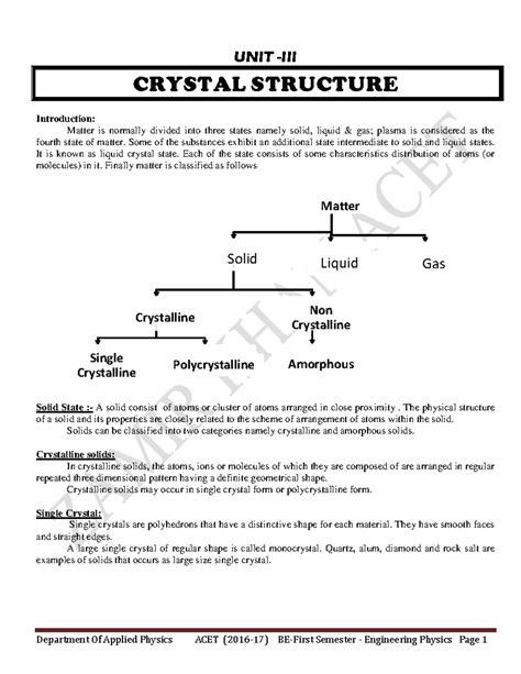 Unit iii crystal structure - UNIT -III CRYSTAL STRUCTURE Introduction ...