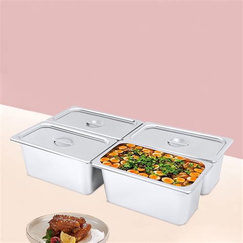 4PCS 6" Deep Stainless Steel Steam Table Pans W/ Lids 1/3 Size Hotel ...