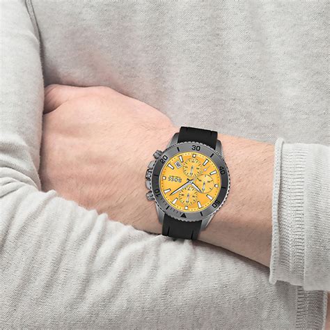 Boss Admiral Men Quartz Yellow Dial Chronograph Silicone Watch 1513968 ...