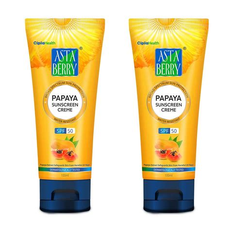 ASTABERRY Papaya Sunscreen Creme Spf 50 For All Skins-With Papaya ...