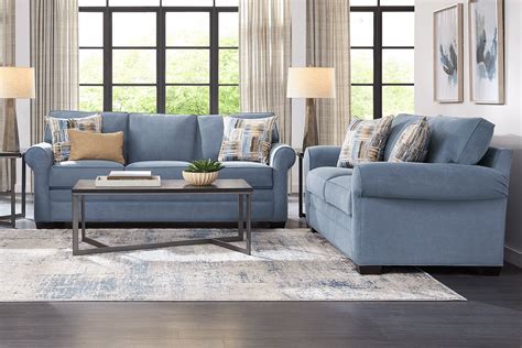 Cindy Crawford Bellingham 2 Pc Blue Chenille,Microfiber Fabric,Microfiber Living Room Set With ...