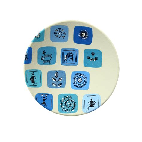 Buy 'Warli Square' Blue Handpainted Terracotta Decorative Wall Plate, 9 ...
