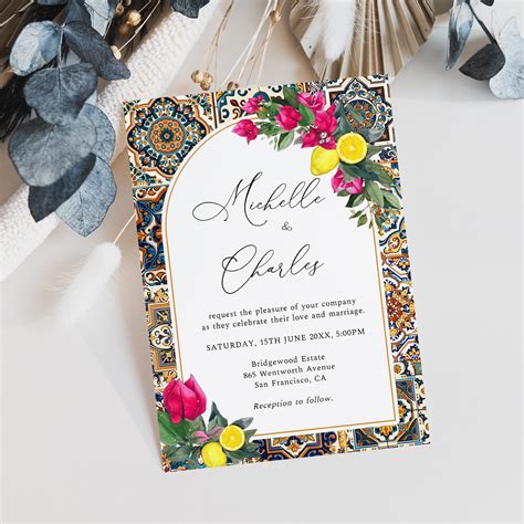 Spanish Wedding Invitation, Italian Wedding, Lemon and Bougainvillea ...
