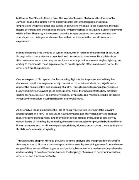 The Language of Film signs and syntax by James Monaco a brief Summary - In Chapter 3 of "How to ...