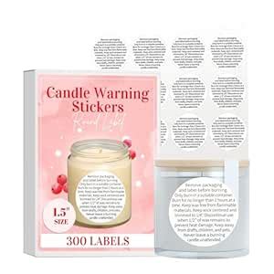 Candle Warning Stickers for Candle Jars, Tins and Votives, Black and ...