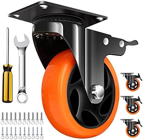 QNCZ 4" Heavy Duty Caster Wheels Set of 4 - Silent Industrial Locking ...