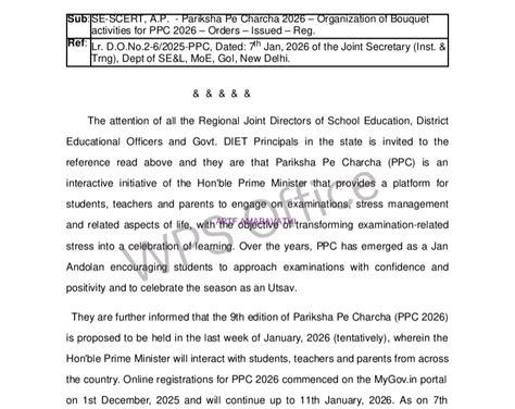 SE-SCERT, A.P. - Pariksha Pe Charcha 2026 – Organization of Bouquet ...