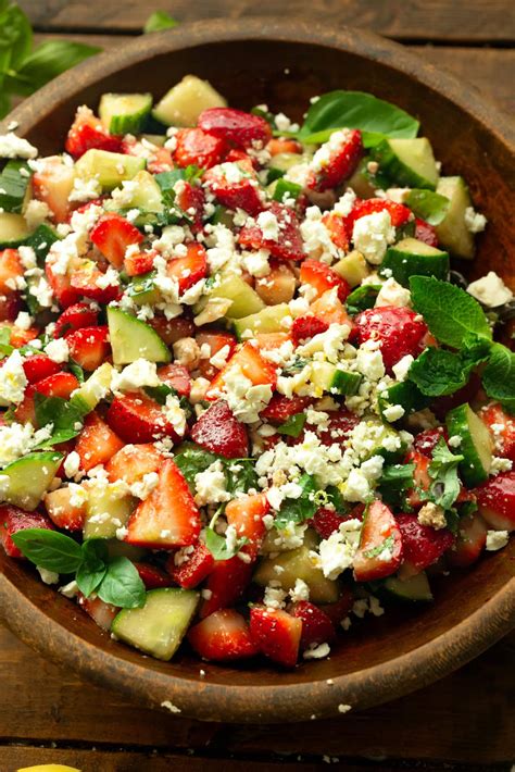 Lemon Cucumber Strawberry Feta Salad with Basil & Mint - Quick Food Recipe