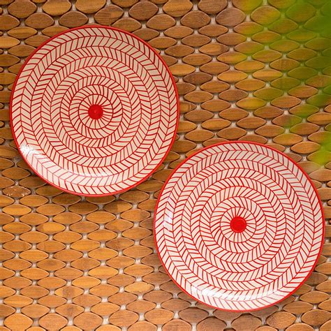 Buy ExclusiveLane 'Red Chevrons' Handpainted Ceramic Dinner Plates ...