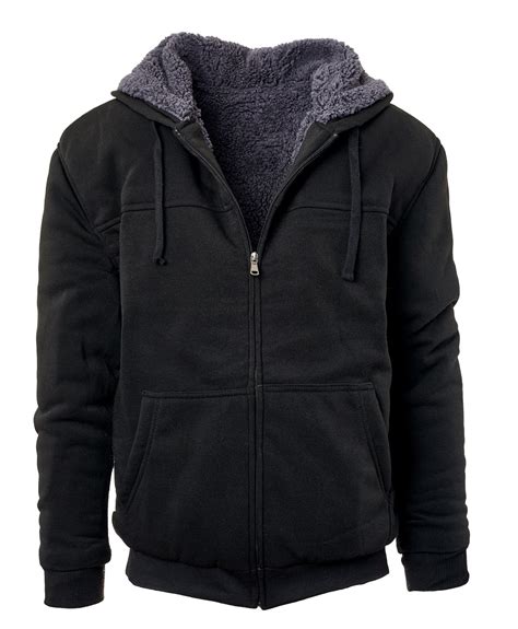 Heavyweight Sherpa Lined Full Zip Men's Fleece Hoodie (Black-Char,L ...