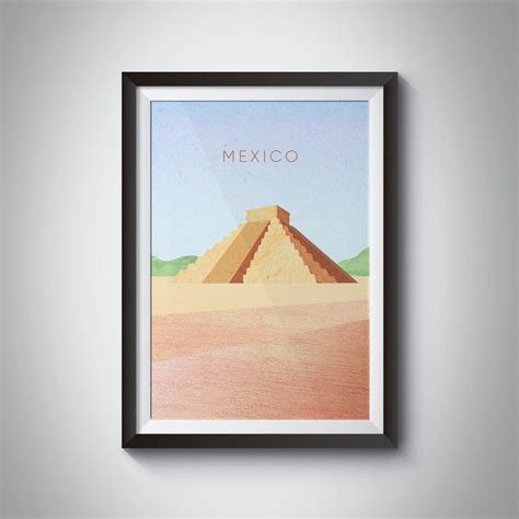Mexico Minimal Travel Poster, Mayan Temple, El Castillo, Chichen Itza ...