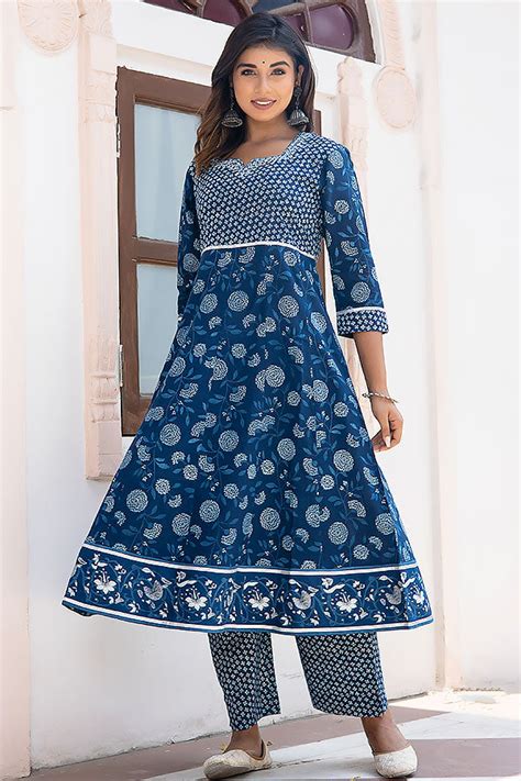 Indigo Cotton Anarkali Kurta
