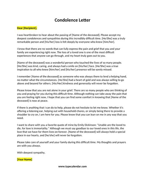 Free Printable Condolence & Sympathy Letter Templates [PDF] Sample