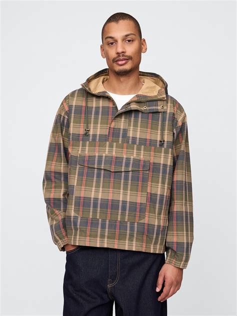 Gap Oversized Canvas Anorak Jacket In Green Plaid | ModeSens