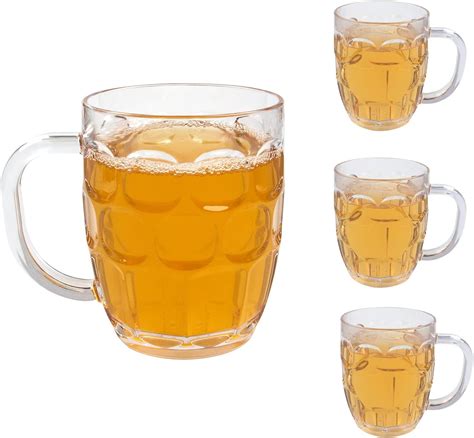 EPLASTORE Beer Mugs Set, Plastic Beer Mugs With Handles, 20 oz Dimple ...