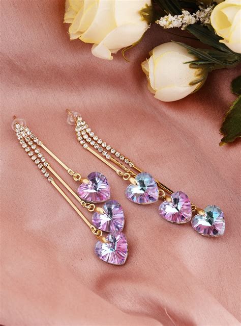 Prita by Priyaasi Purple Triple Heart Tassel Studded Gold-Plated Drop
