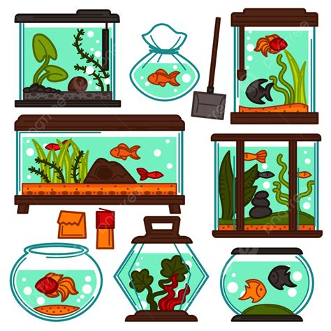 Aquarium Tropical Fish Vector Art PNG, Aquariums Of Different Shapes ...