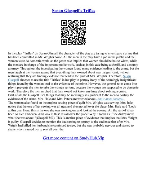 Trifles By Susan Glaspell Essay - Susan Glaspell's Trifles In the play ...